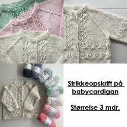 Strikkeopskrift på babycardigan Str. 3 mdr.